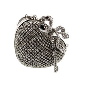 Self Portrait Silver Crystal Bow Heart Evening Bag & Chain Strap